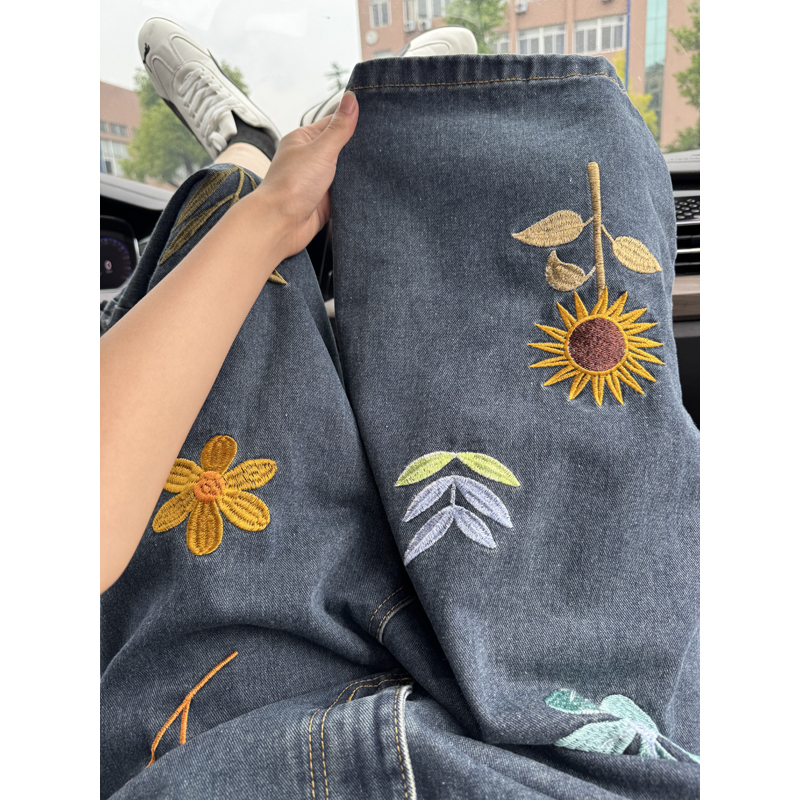 Embroidery Jeans - Shorts in denim unisex stile coreano