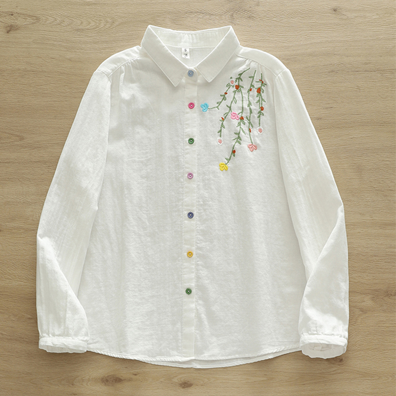 Embroidery Artist - Blusa a maniche lunghe in cotone