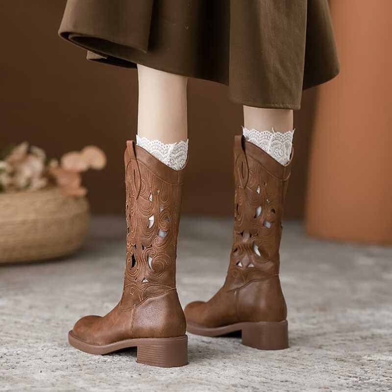 Embroidery On Leather - Stivali da Cowboy Marroni Eleganti e