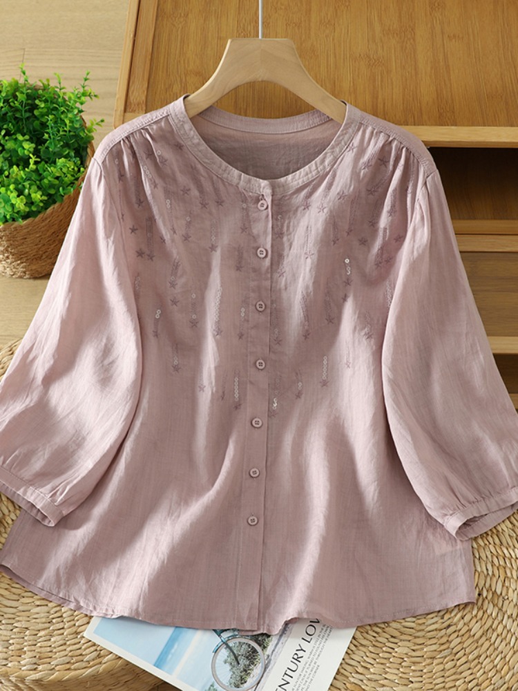 Embroidery Artist - Camicia in Lino Ricamata con Glitter